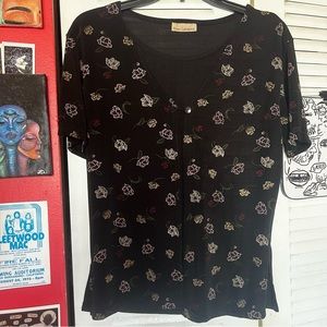 Susan Lawrence black floral print top